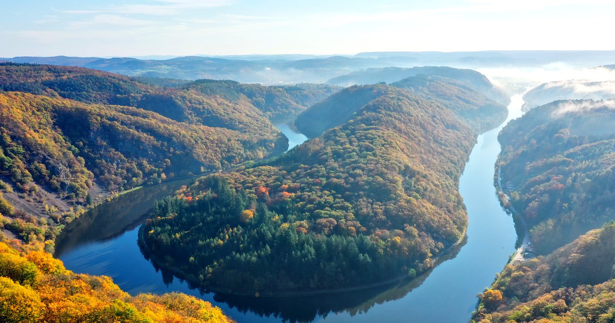 Saarschleife im Herbstlicht, Blick vom Aussichtspunkt Cloef